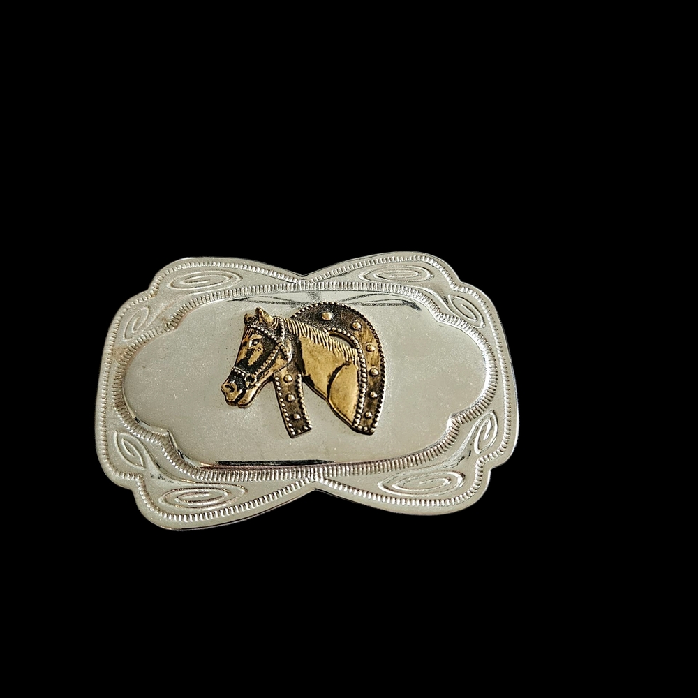 Silver and Gold Horse Belt Buckle. (A43)